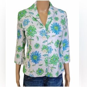 Lafayette 148 New York White Blazer with Green Accents